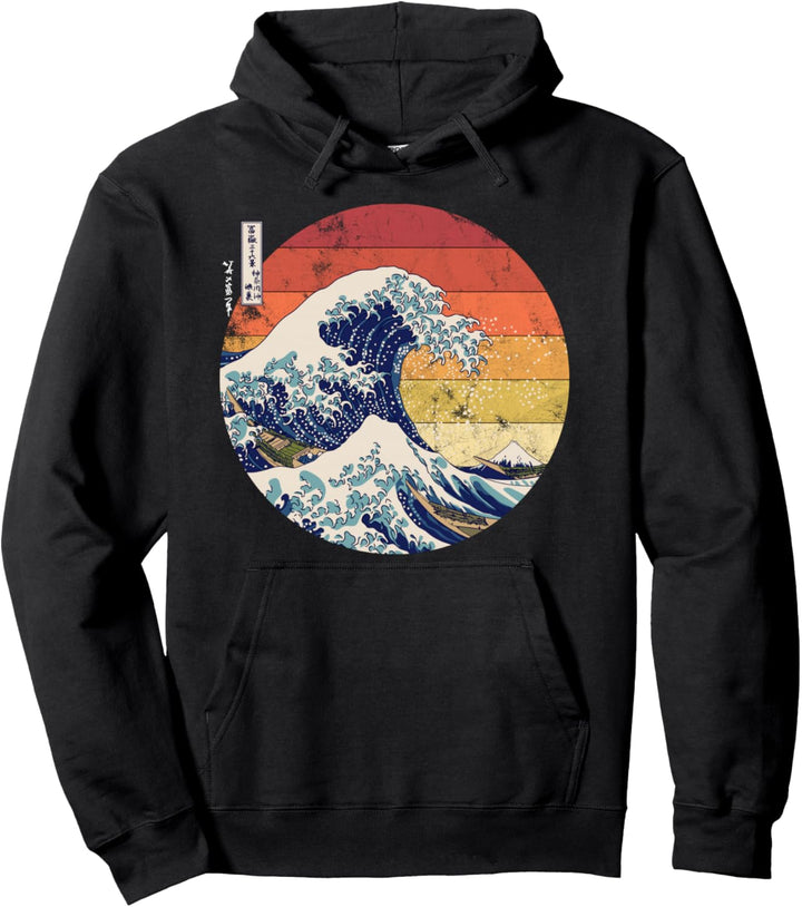The Great Wave Kanagawa Hokusai Japanischer Retro Herren Pullover Hoodie