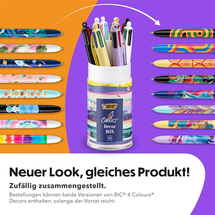 BIC 4 Farben Kugelschreiber Set 4 Colours, 8er Stifte Set in verschiedenem Design, Ideal als Geschen