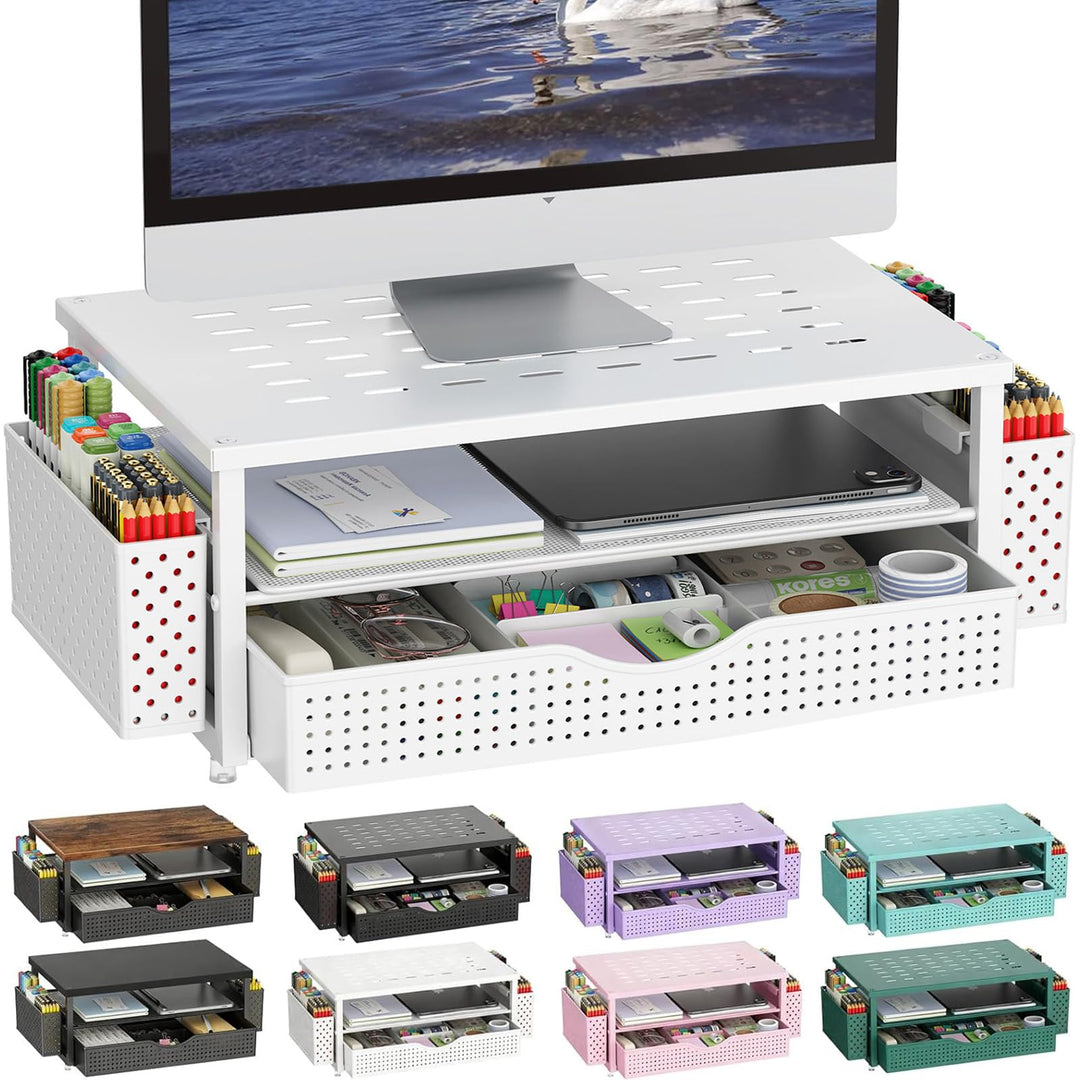 gianotter Monitorständer, Schreibtisch-Organizer mit Schublade und Stifthalter, 2-stöckiger Computer