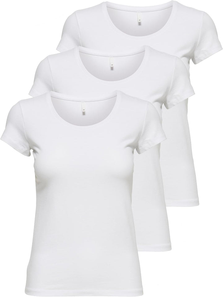 ONLY 3er Pack Damen T-Shirt schwarz oder weiss Kurzarm lang Basic Sommer T-Shirts XS S M L XL 152091
