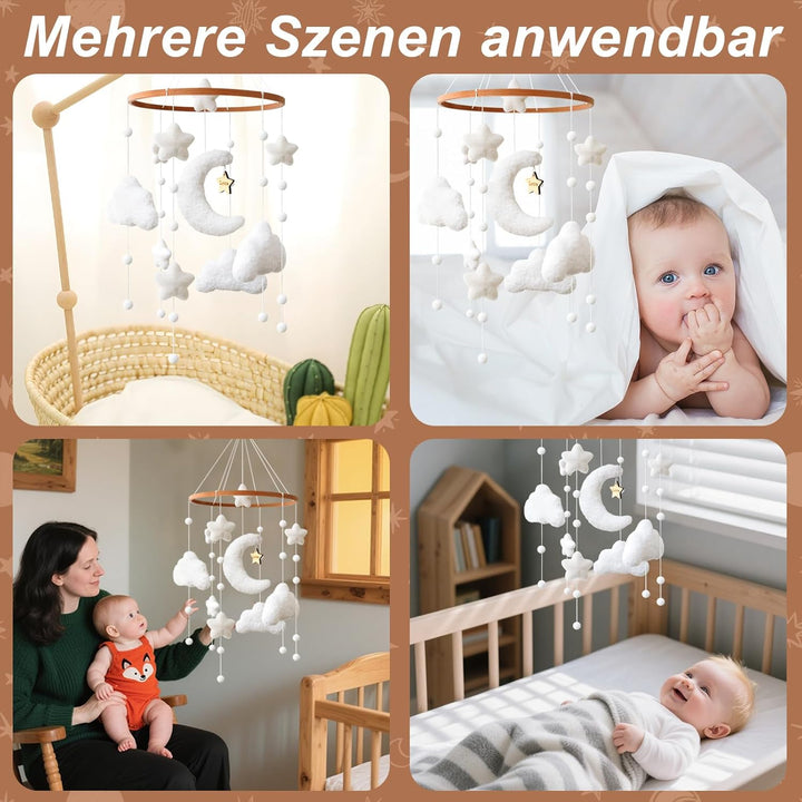 Weiss Wolken Mond Sterne Mobiles Baby, Babybett Mobile Hölz, Windspiele Baby Mobile Wickeltisch Anhä