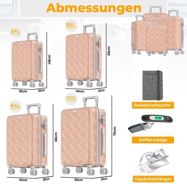 KESSER® Reisekoffer Set 4-teilig | Kofferset ABS Hartschalenkoffer mit Zahlenschloss, Kofferwaage &