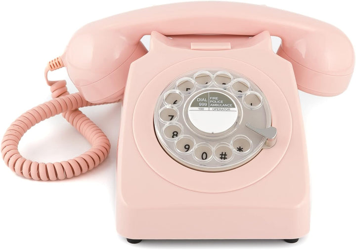 GPO 746ROTARYPINK Retro Telefon mit Wählscheibe im 70er Jahre Design Pink- Nelke Rosa, Pink- Nelke R