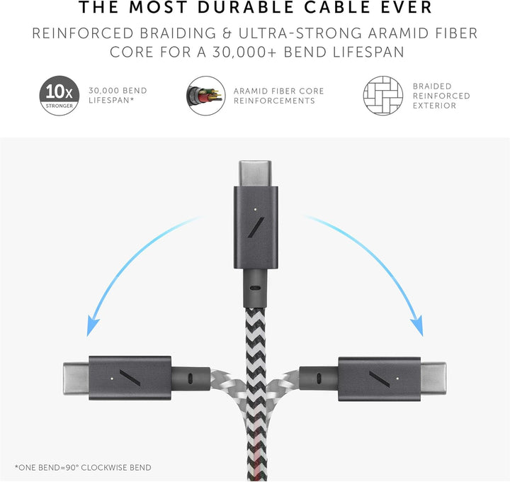 Native Union Type-C Belt Kabel Pro - 240 W USB-C auf USB-C 2.4m Ultrastarkes Ladekabel kompatibel mi