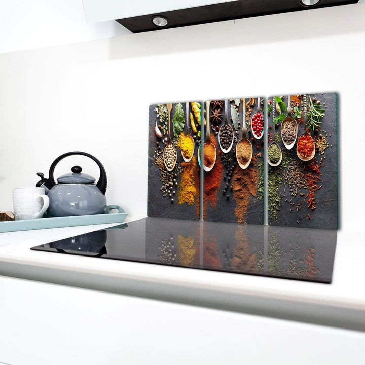 TMK ArtDeko Herdabdeckplatte 3 Teilig 3x30x52 cm - Spritzschutz Herdabdeckung – Herdschutz aus Siche