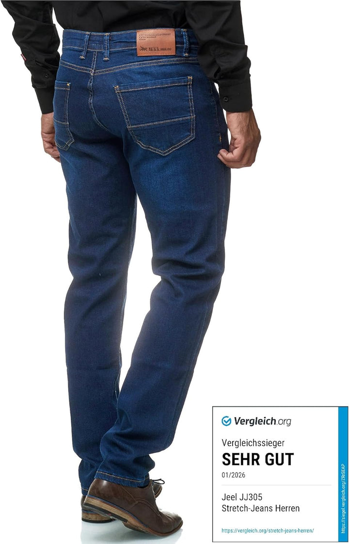JEEL Herren-Jeans - Regular-Fit Straight-Cut - Stretch - Jeans-Hose Basic Washed 29W / 30L 01-navy,