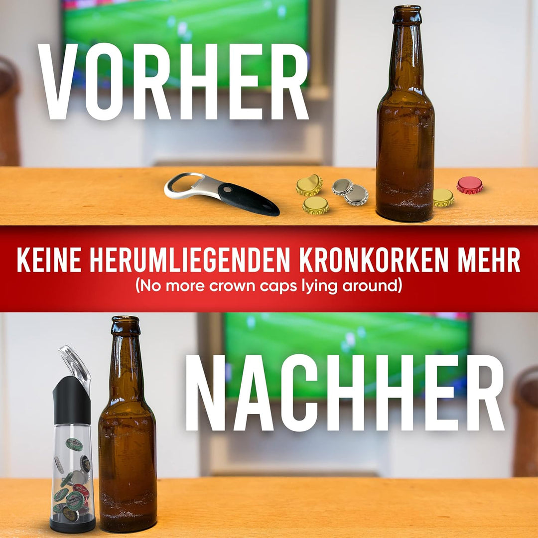 wortek Flaschenöffner mit Auffangbehälter - Getränkeöffner Bieröffner Bierflaschenöffner Kronkorken