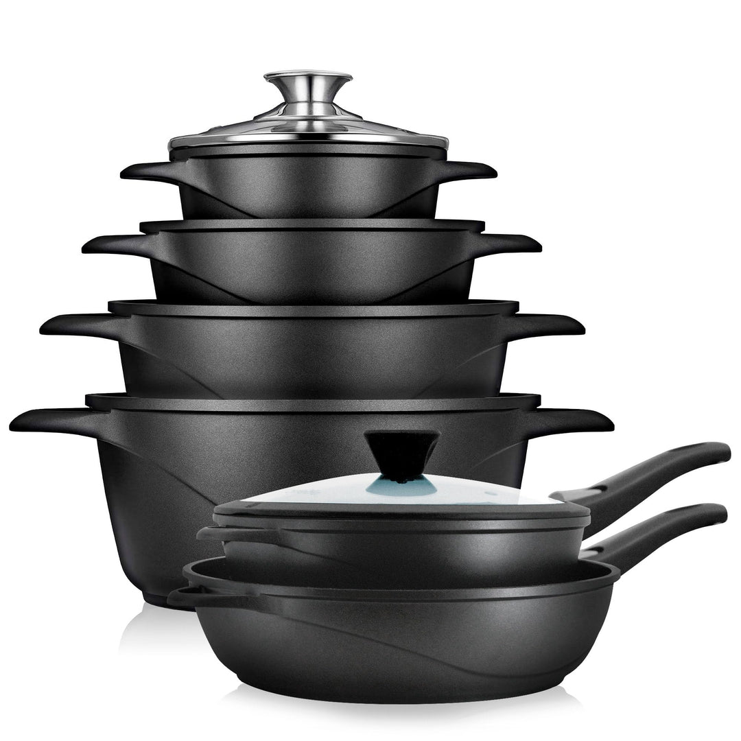 briebe Induktions-Kochgeschirr, 12-teilig, Set mit 4 Töpfen aus Aluminiumguss + 2 Pfannen, Antihaftb