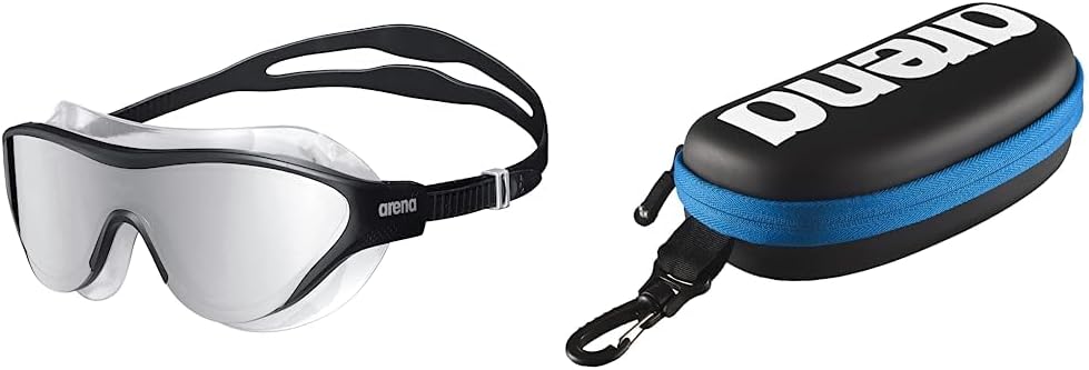 ARENA Unisex-Adult The One Mask Mirror Schwimmbrillen SILVER-BLACK-BLACK NS Bundle mit Schwimmbrille