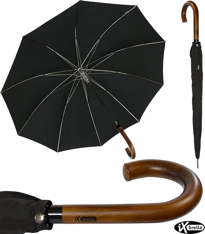 iX-brella Herren Stockschirm Automatik mit Echtholz-Rundhakengriff Schwarz black, black