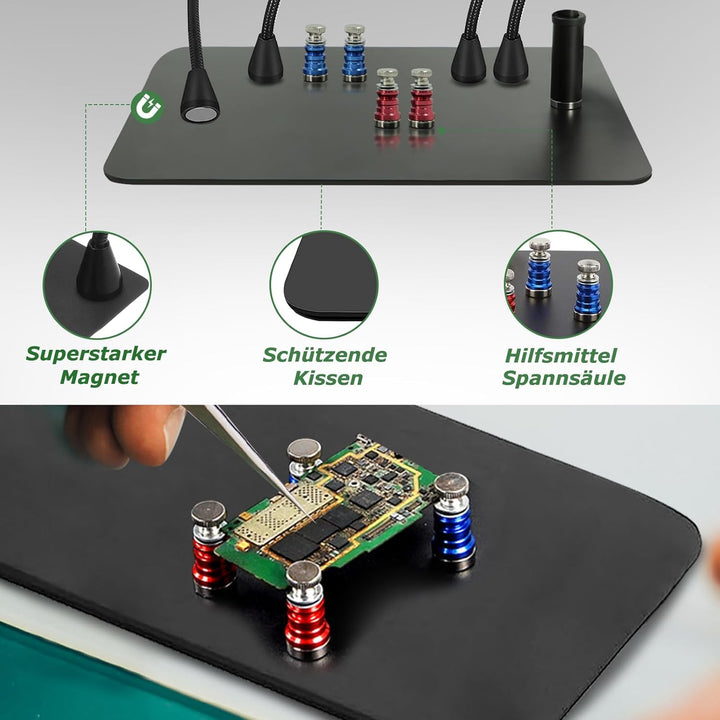 Dritte hand Löten, Magnetische Löthilfe Helfende Hand mit 10X Lupe Licht, Lötstation mit 4 PCB-Säule