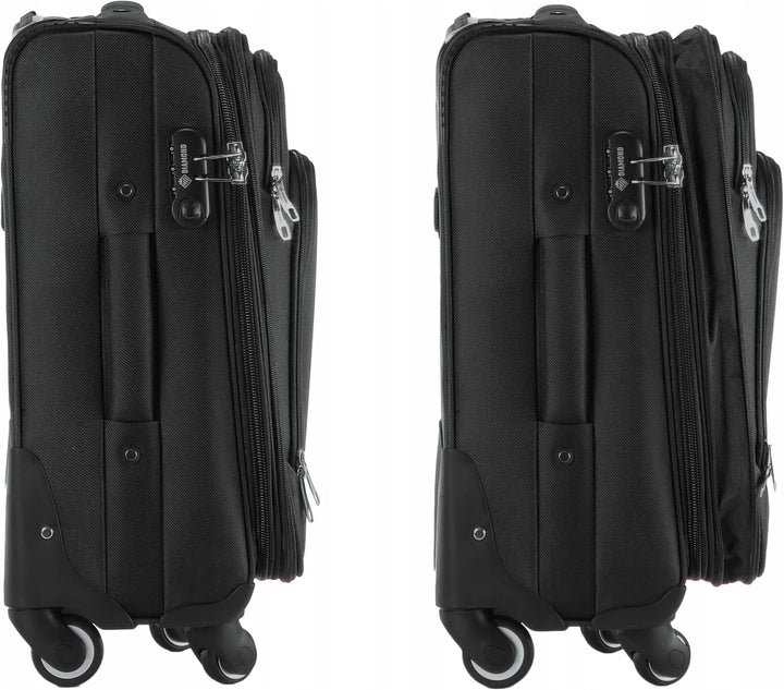 DIAMOND Weichschalen-Kabinenkoffer S 20" – Schwarz, Codura 1200D, 360° Rollen, Zahlenschloss, Erweit