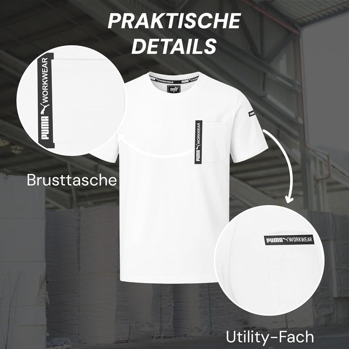 PUMA Workwear Advanced Kollektion - T-Shirts für Herren - Brusttasche und Utility Fach an der Schult