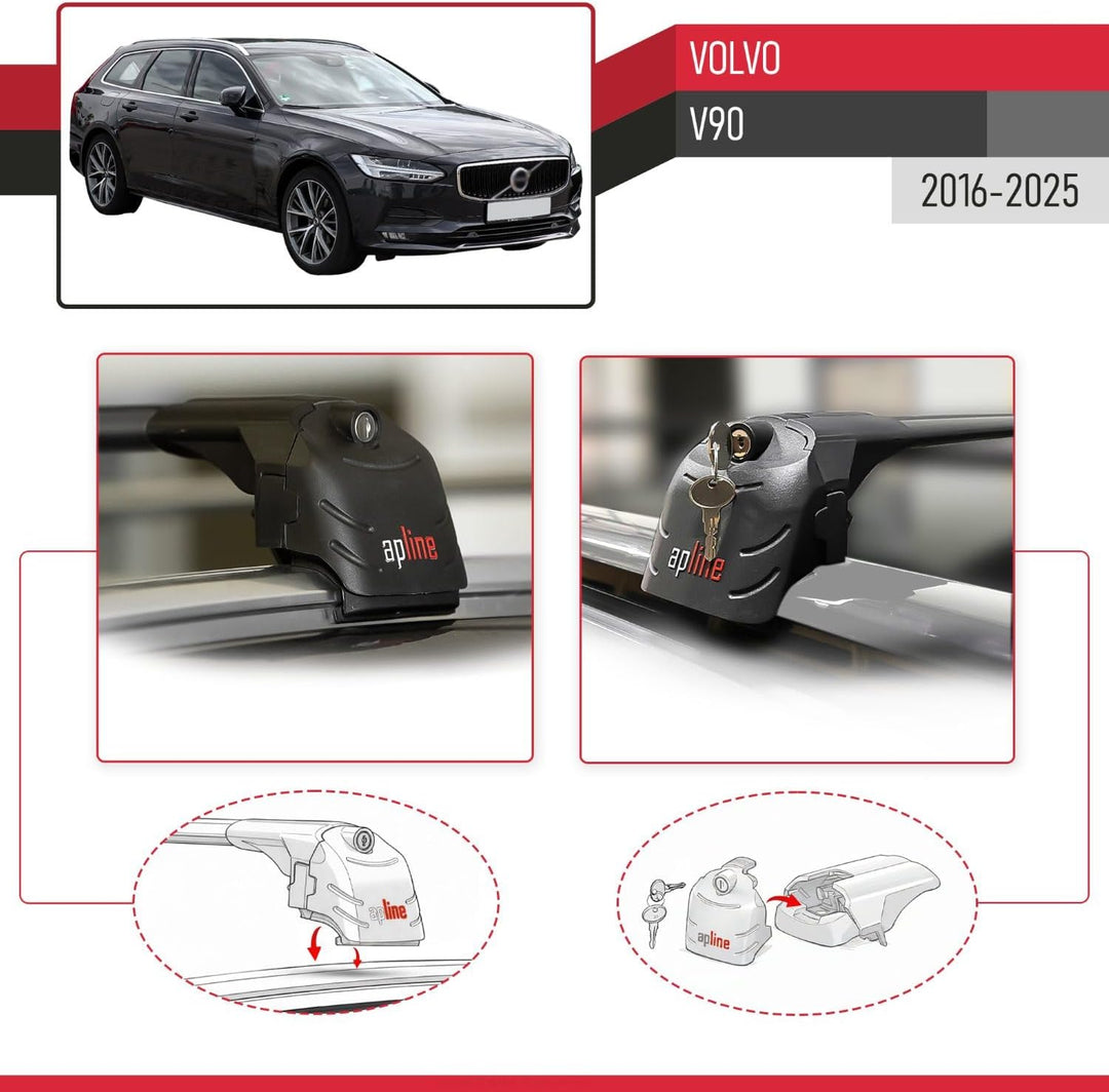 acpar Kompatibel mit Volvo V90 (EU) 2017-2023 Relingträger ACE-2 Dachträger Gepackträger SCHWARZ