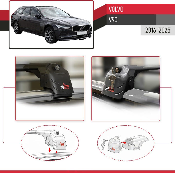 acpar Kompatibel mit Volvo V90 (EU) 2017-2023 Relingträger ACE-2 Dachträger Gepackträger SCHWARZ