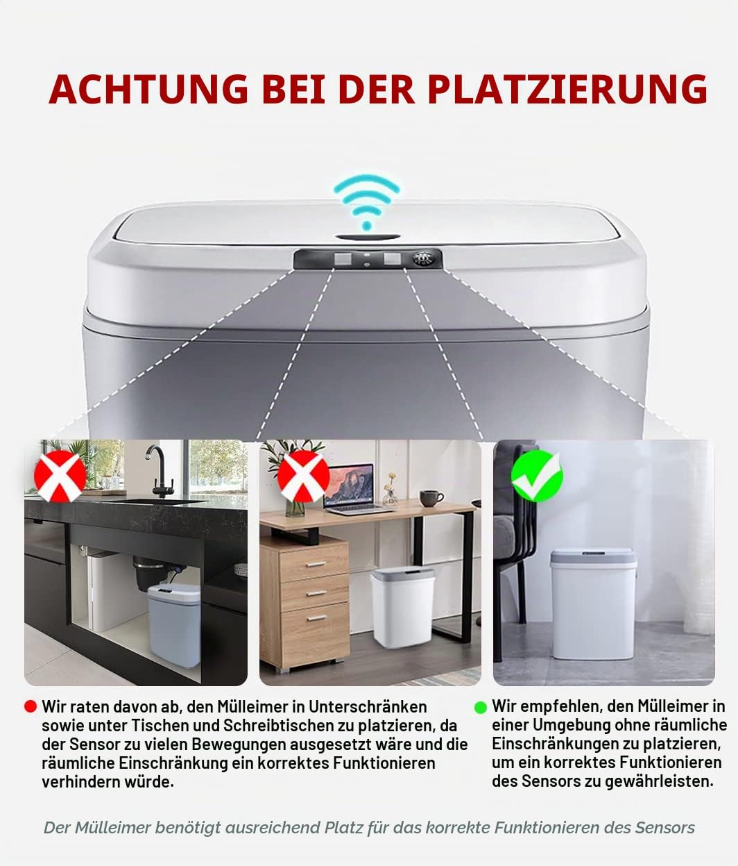 S.I.C Mülleimer mit Sensor,Automatischer Mülleimer,mit Smart Öffnungs-Sensor und Geräuschloser Versc
