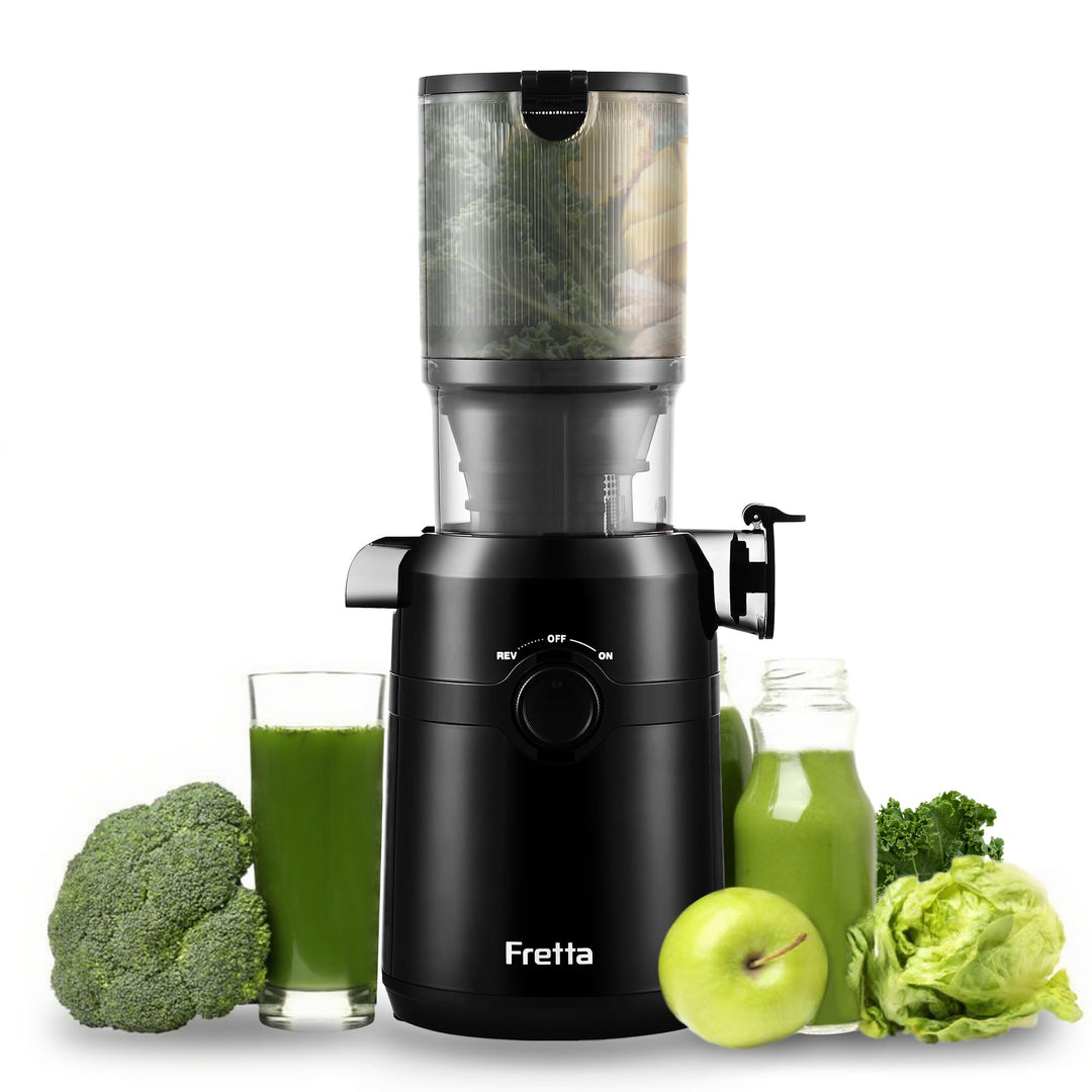 Fretta Entsafter,Slow Juicer mit 108MM Breite und Grössere Fütterungsröhre,1L Füllvolumen für ganze