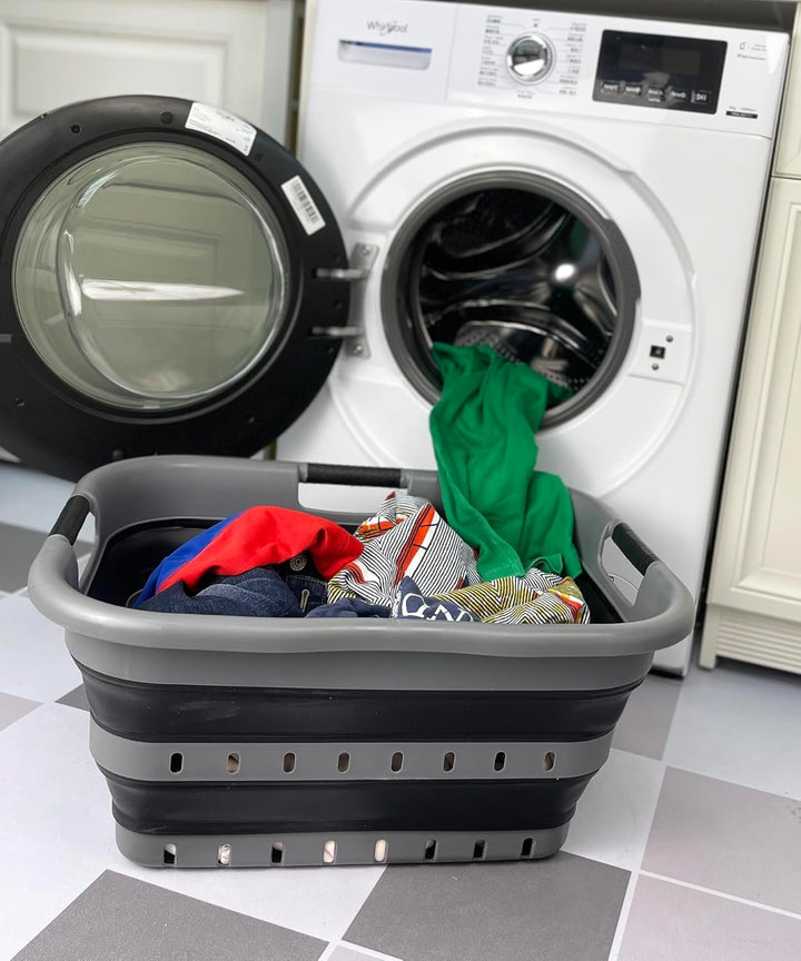 SAMMART 41L Collapsible 3 Handled Plastic Laundry Basket - Foldable Pop Up Storage Basket/Organizer