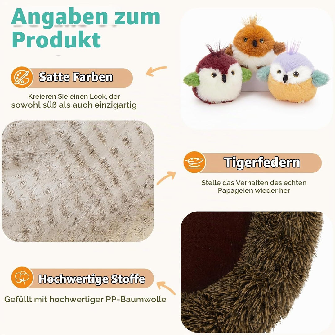 MorisMos weich Vogel Papagei Kuscheltier XXL mit 3 Babys, 35cm gross Vögel Papageien Plüschtier Stof