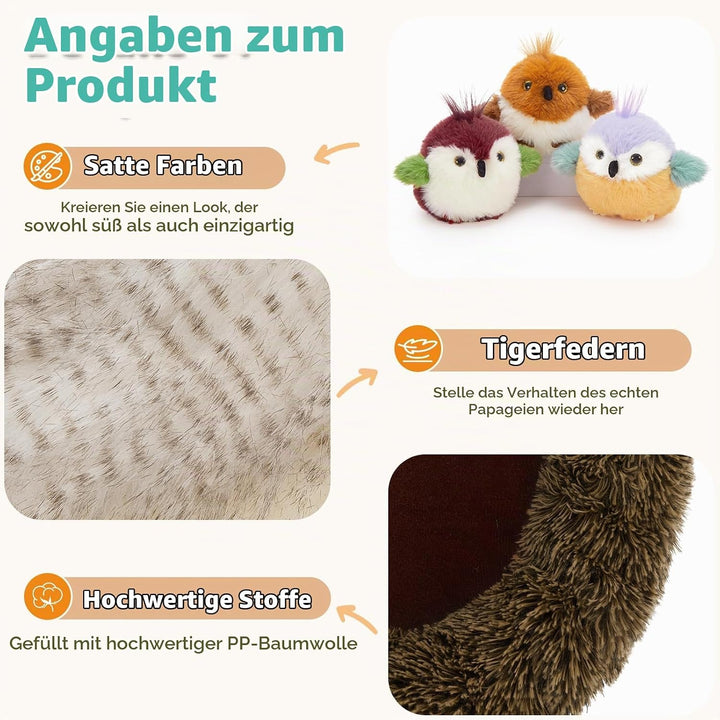 MorisMos weich Vogel Papagei Kuscheltier XXL mit 3 Babys, 35cm gross Vögel Papageien Plüschtier Stof