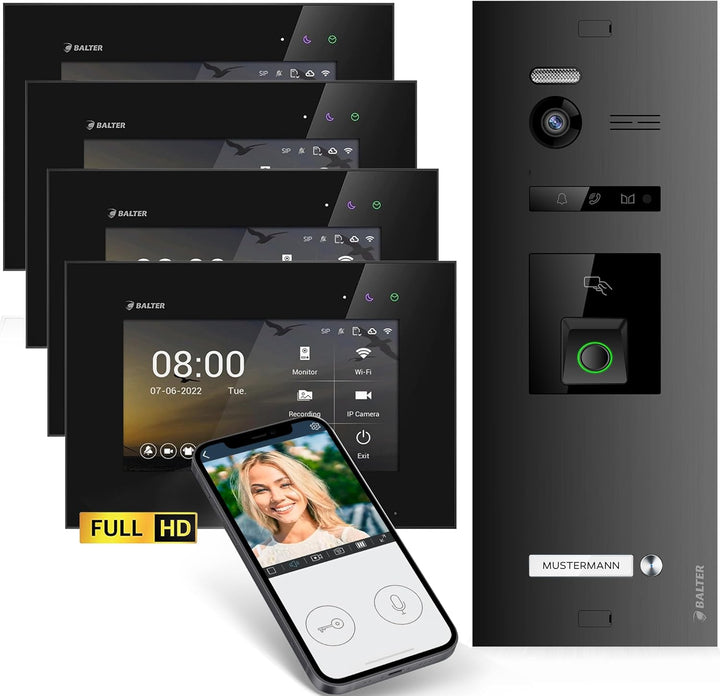 Balter EVO-HD Video Türsprechanlage mit Fingerprint, Video Türklingel, Smartphone App,1 Familienhaus