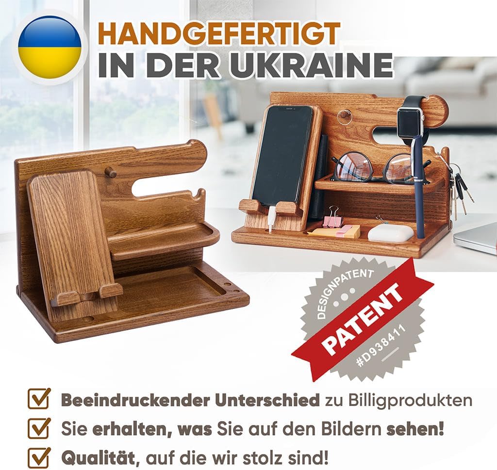 TESLYAR Holz Telefon Dockingstation & Schreibtisch Organizer Holz mit Handyständer Beige für Büro Au