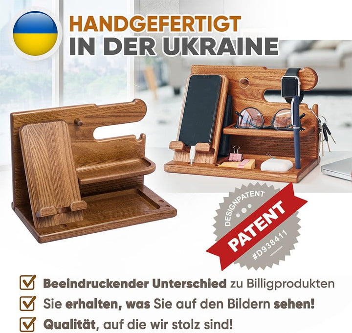 TESLYAR Holz Telefon Dockingstation & Schreibtisch Organizer Holz mit Handyständer Beige für Büro Au