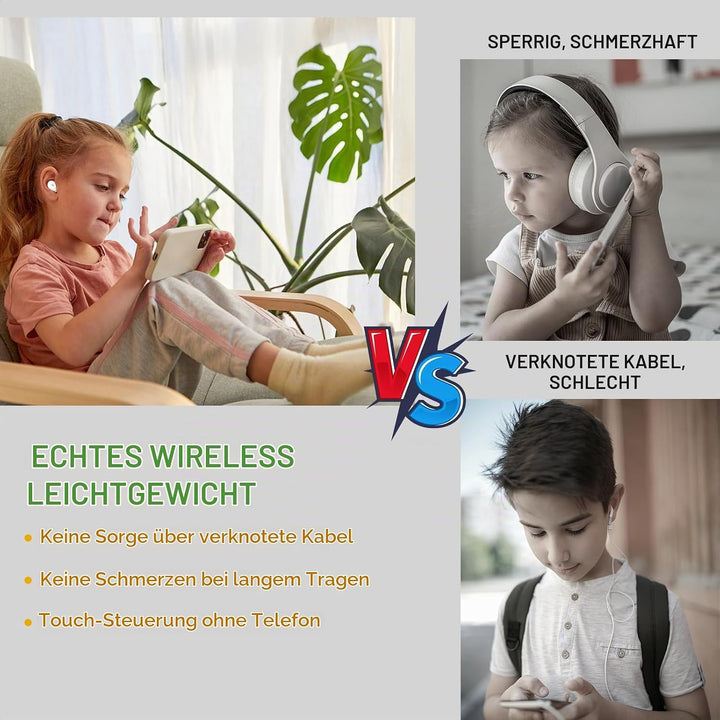 Kopfhörer Kabellos Bluetooth Kinder, 30 Std Kopfhörer für Mädchen und Jungen, Für kleine Ohren, Eing