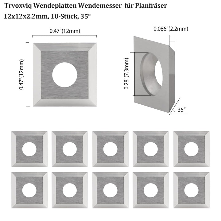 Trvoxviq Wendeplatten Wendemesser 10 Stück Ersatzklingen(12x12X2.2mm, 35°), Hartmetalleinsätze Vierk