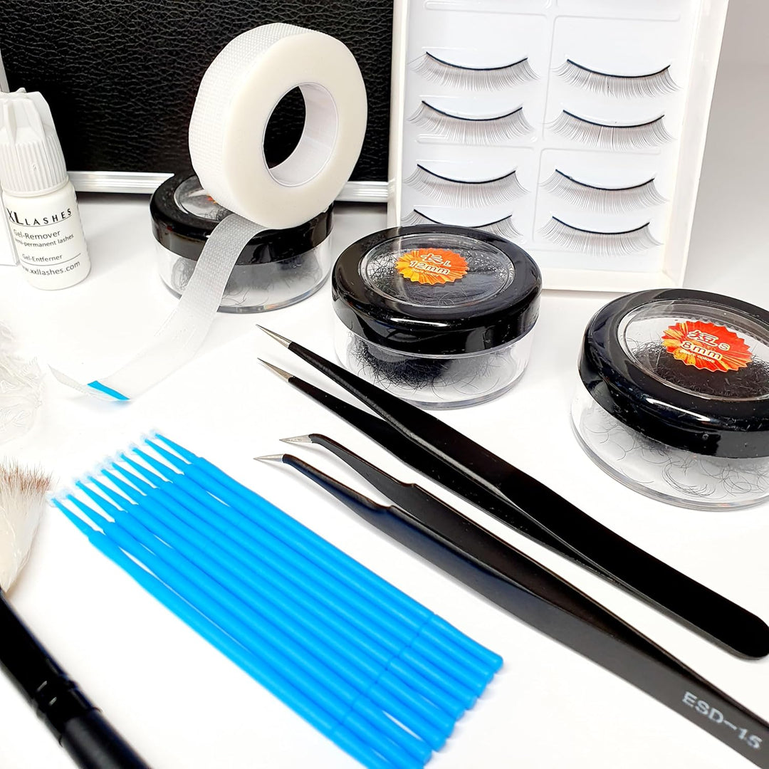 XXL Lashes Starter Kit for eyelash extensions, black case with basic equipment for beginner stylists