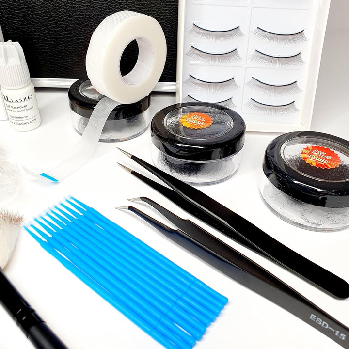 XXL Lashes Starter Kit for eyelash extensions, black case with basic equipment for beginner stylists