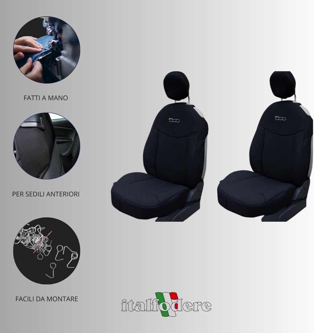 Italfodere Paar Vordersitzbezüge kompatibel mit Fiat 500 ab 2007, schwarz