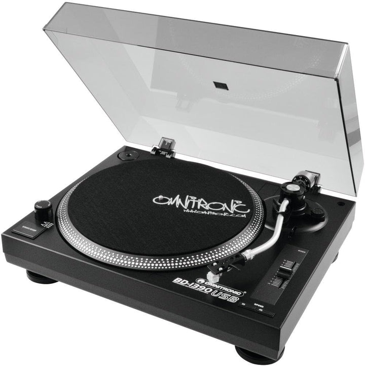 Omnitronic BD-1390 USB-Plattenspieler schwarz | Riemengetriebener DJ-Plattenspieler mit USB-Schnitts