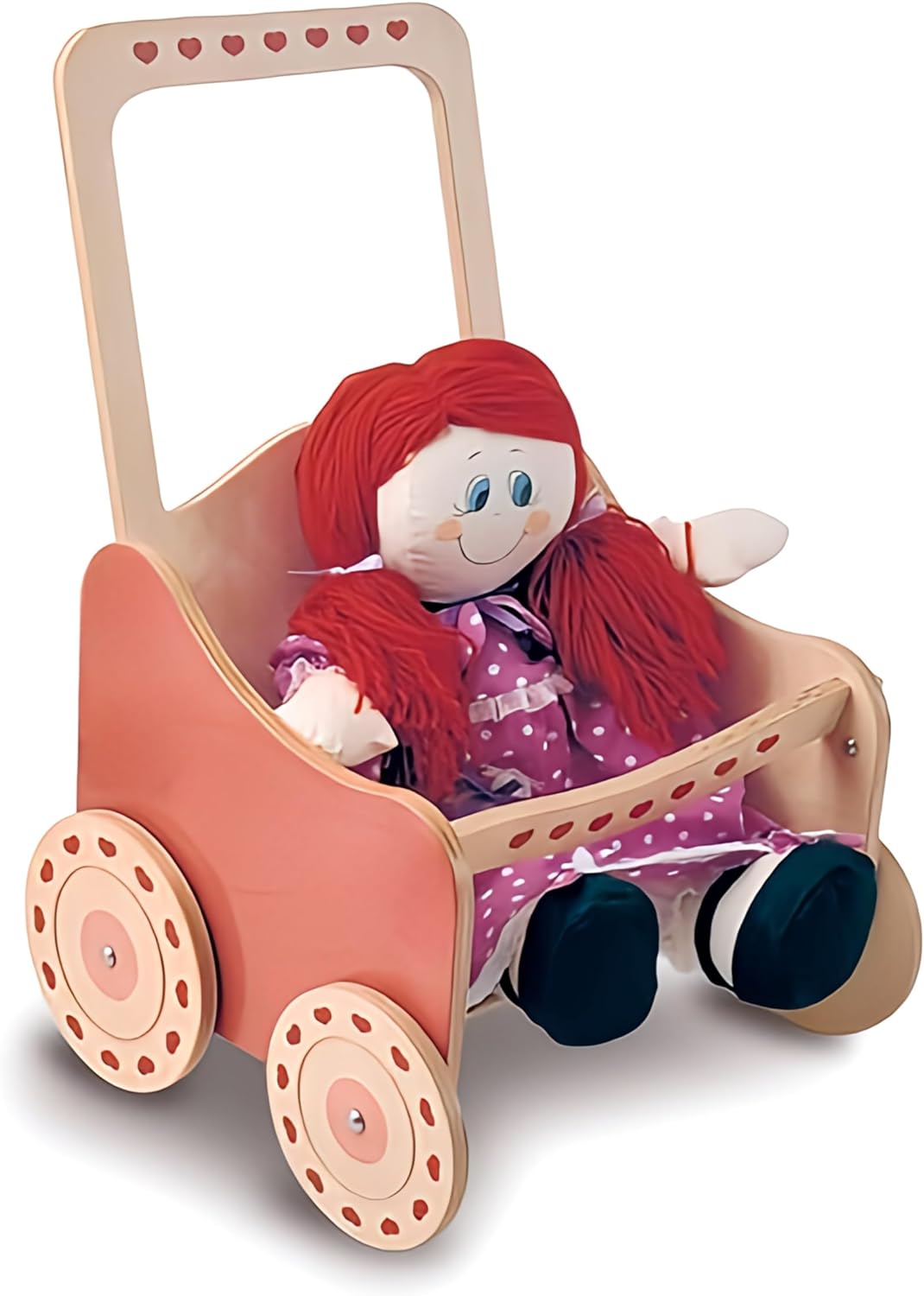Dida - Puppenwagen aus Holz für Puppen bis zu 50 cm Grösse- Dekoration: Natur Puppensportwagen Natur