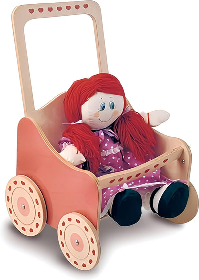 Dida - Puppenwagen aus Holz für Puppen bis zu 50 cm Grösse- Dekoration: Natur Puppensportwagen Natur