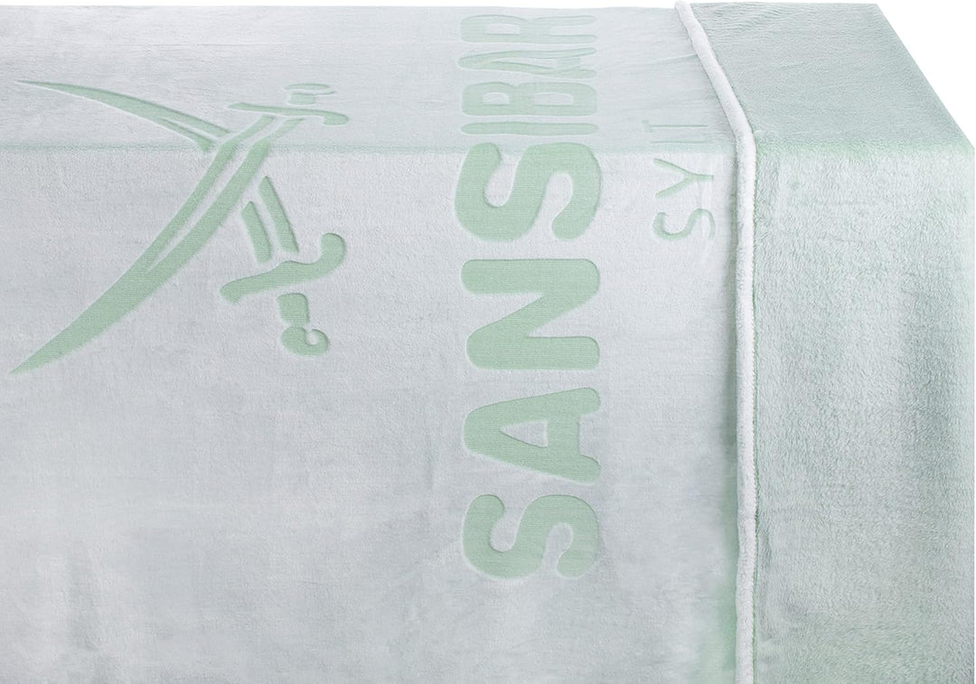 Sansibar Wohndecke Kuscheldecke Tagesdecke Micro Flausch Prägedruck 150x200 cm Weiss/Hellgrün, 150x2