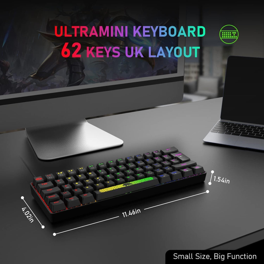 LEAVEN T60-60% Prozent Mechanische Gaming Tastatur, QWERTY Layout Kabelgebundene Tastatur mit Rot Sc