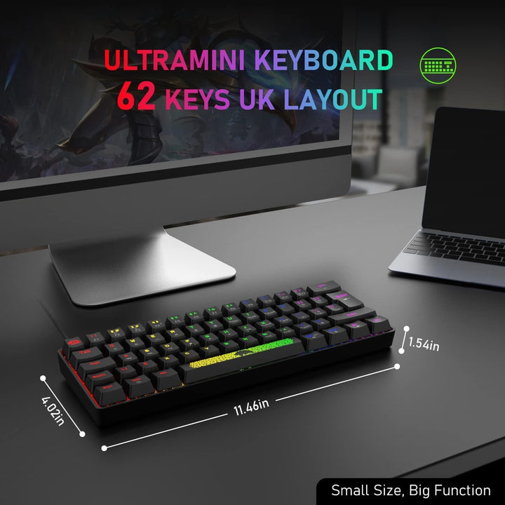 LEAVEN T60-60% Prozent Mechanische Gaming Tastatur, QWERTY Layout Kabelgebundene Tastatur mit Rot Sc