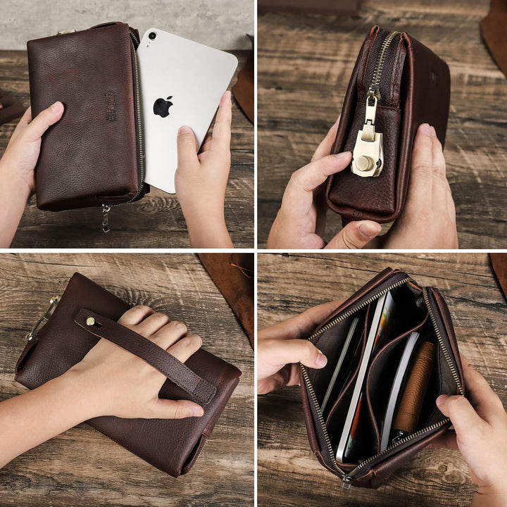 Contacts Herren-Leder-Clutch mit digitalem Verschluss, Vintage-Anti-Diebstahl-Kupplung mit grosser K