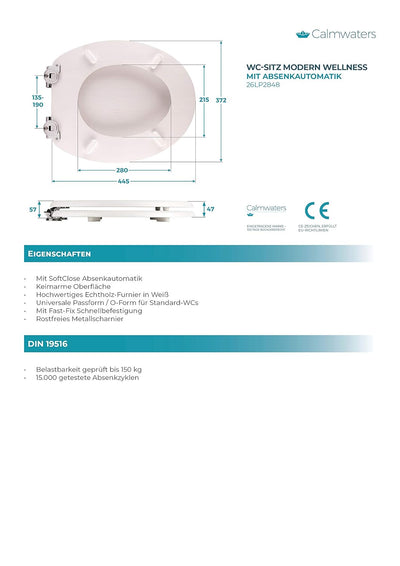 Calmwaters® WC Sitz mit Absenkautomatik Modern Wellness, Toilettensitz Holz gekalkt, Holzkern Klodec