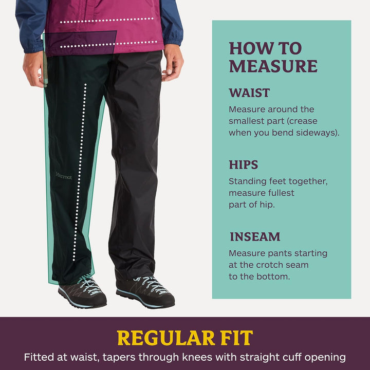 Marmot Damen PreCip Eco Full Zip Pant, wasserdichte Regenhose, Winddichte Wanderhose, atmungsaktive