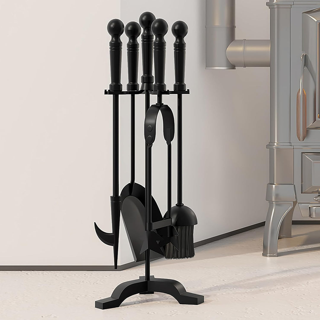 Kingson Modernes Kaminwerkzeug-Set aus Gusseisen, Bürste, Schaufel, Schürhaken und Zange, 19,5 x 17