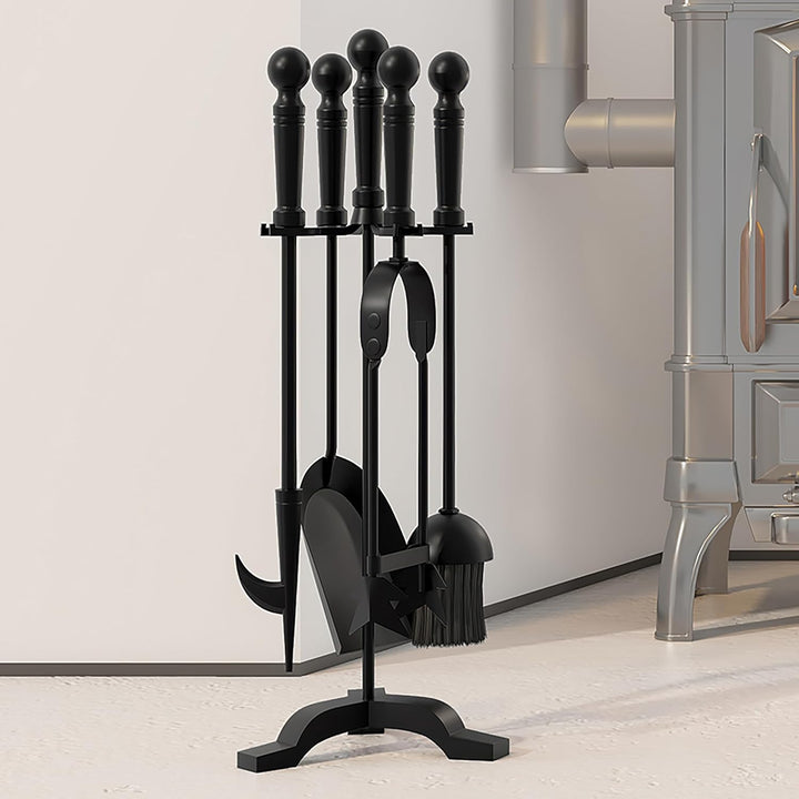 Kingson Modernes Kaminwerkzeug-Set aus Gusseisen, Bürste, Schaufel, Schürhaken und Zange, 19,5 x 17
