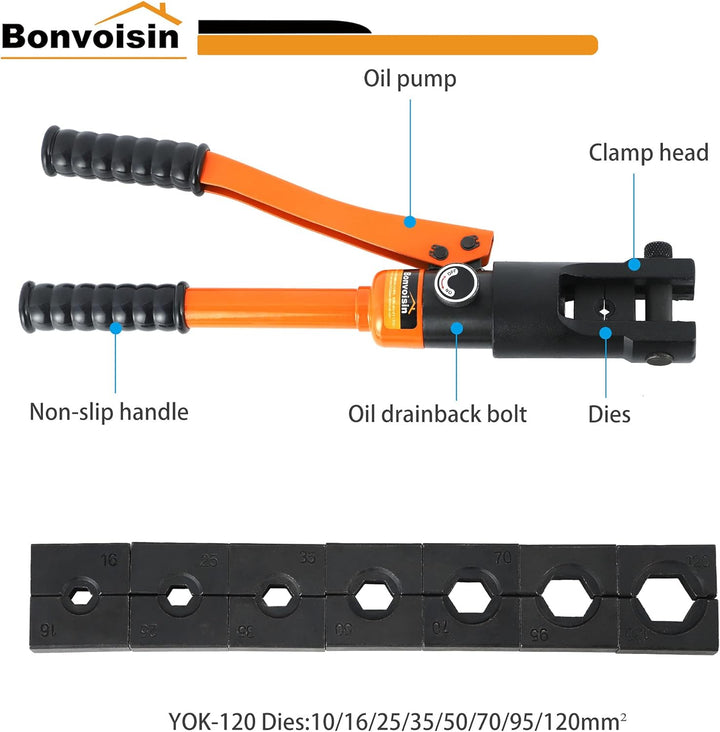 Bonvoisin 8T Hydraulische Crimpzange mit 9 Formen Dicke 4-70 m㎡丨Dickem Chrom Isoliertem Griff Stahlg