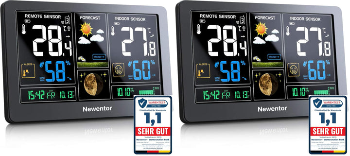Newentor Wetterstation Funk mit Aussensensor - Funkwetterstation mit Wettervorhersage, Temperaturwar