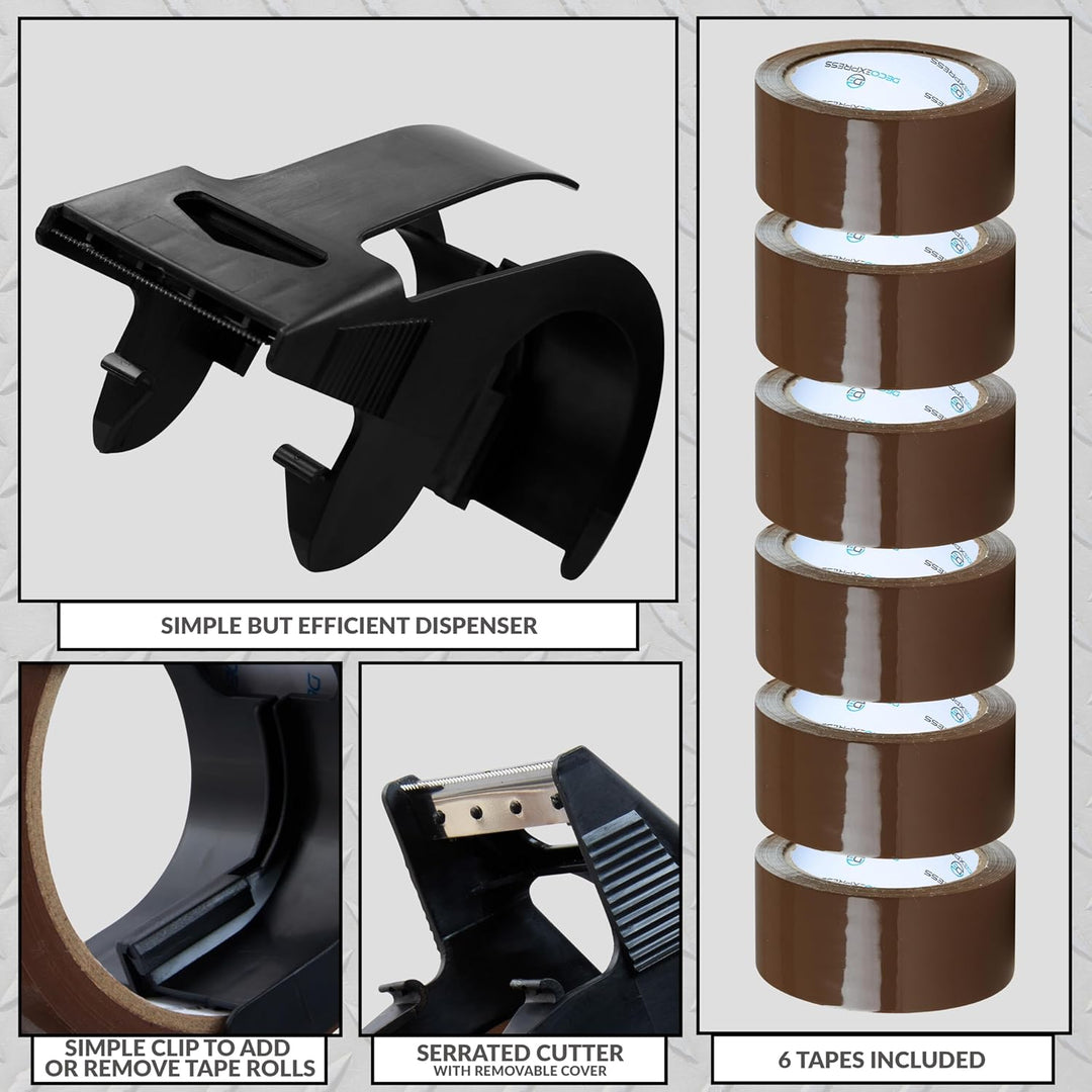 Paketklebeband mit Abroller Set, Paketbandabroller und Rollen Paketklebeband zum Verpacken Extra Str