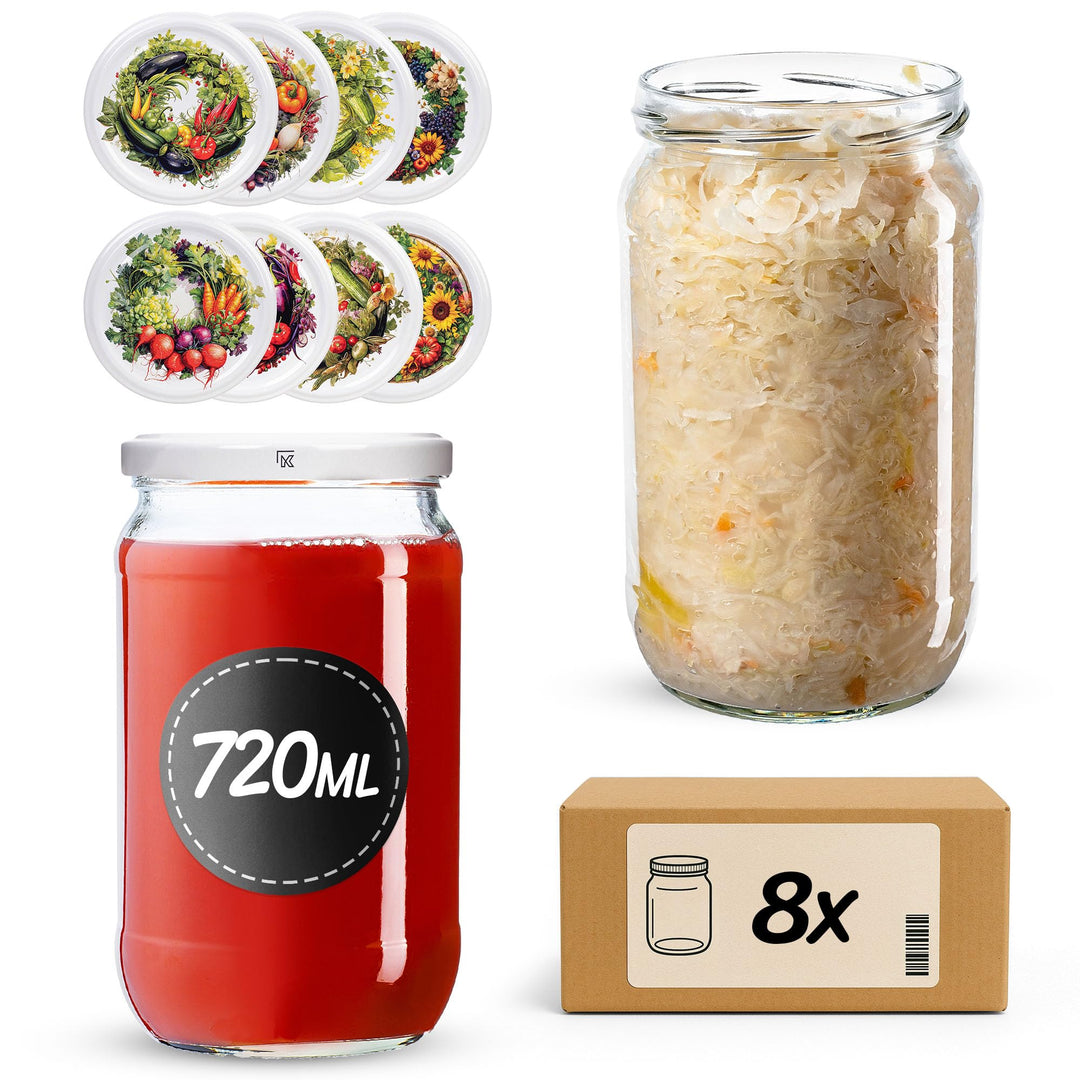KADAX 8er Set Einmachgläser 720ml TO82, Grosse Sturzgläser mit Schraubdeckel, Einkochgläser Fermenti