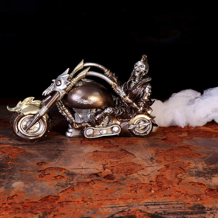 Nemesis Now Wheels of Steel Steampunk Motorrad-Skelett-Figur, 29 cm, silberfarben