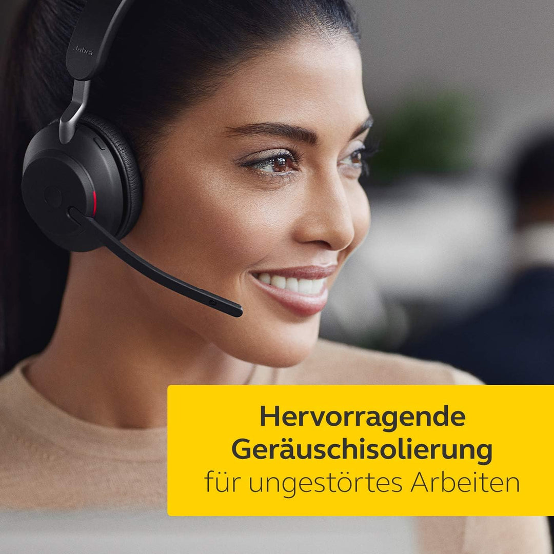 Jabra Evolve2 65 Wireless PC Headset with Charging Stand – Noise Cancelling UC Certified Mono Headph