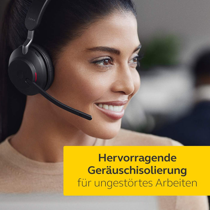 Jabra Evolve2 65 Wireless PC Headset with Charging Stand – Noise Cancelling UC Certified Mono Headph